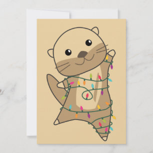 Otter jul, Snö, vinterdjur utanför Helgdag  Julkort