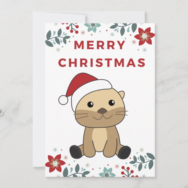 Otter jul, Snö, vinterdjur utanför Helgdag Julkort (Framsida)