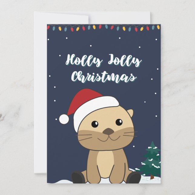 Otter jul snö vinterdjur utter semester  julkort (Framsida)