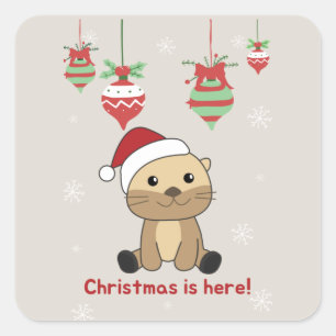 Otter jul, Snö, vinterdjur, yttre kvadrat S Fyrkantigt Klistermärke