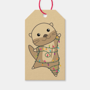 Otter jul Snö Winter Animals Otter Gift Märkre Presentetikett