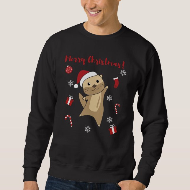 Otter jul Snö Winter Animals Otter Lång Ärmad Tröja (Framsida)