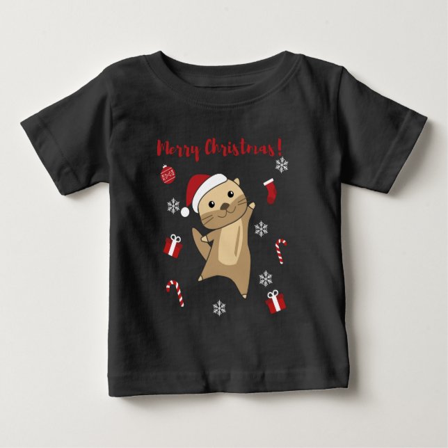 Otter jul Snö Winter Animals Otter T Shirt (Framsida)
