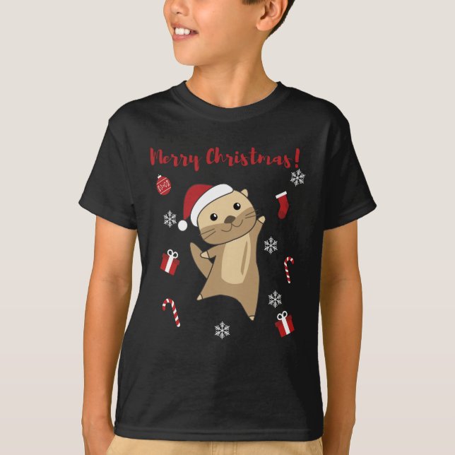 Otter jul Snö Winter Animals Otter T Shirt (Framsida)