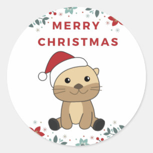 Otter jul, vinterdjur i Snö, andra klassiska djur Runt Klistermärke