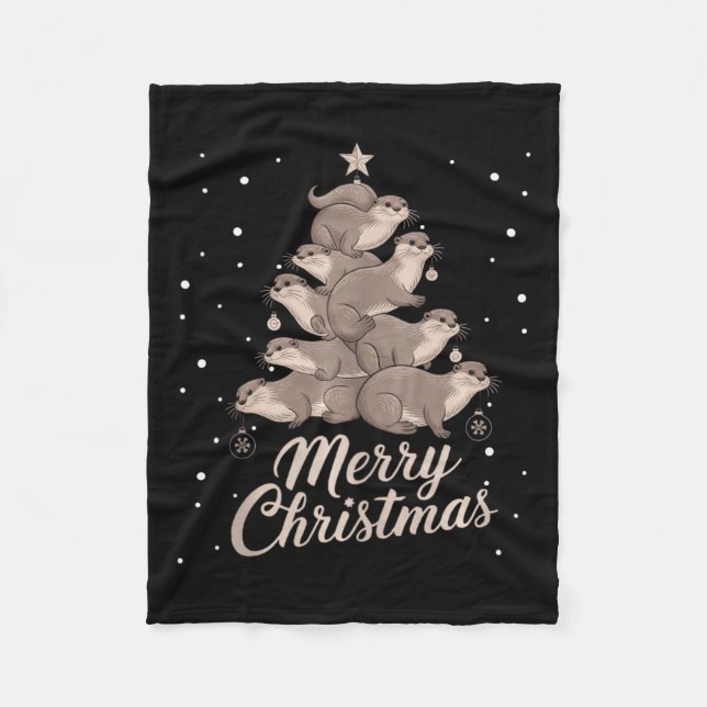 Otter Julafton Träd Otter Julgran Merry Christm Fleecefilt (Framsidan)