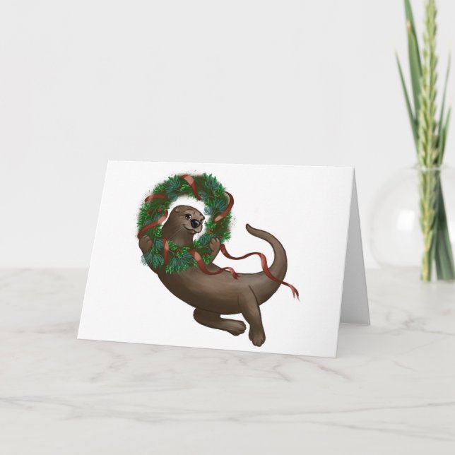 Otter julkrans julkort helgkort (Framsida)