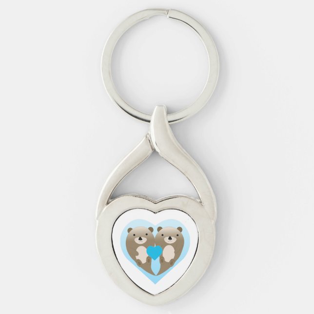 Otter Kärlek Twisted Heart Silverfärgad Nyckelring (Framsidan)