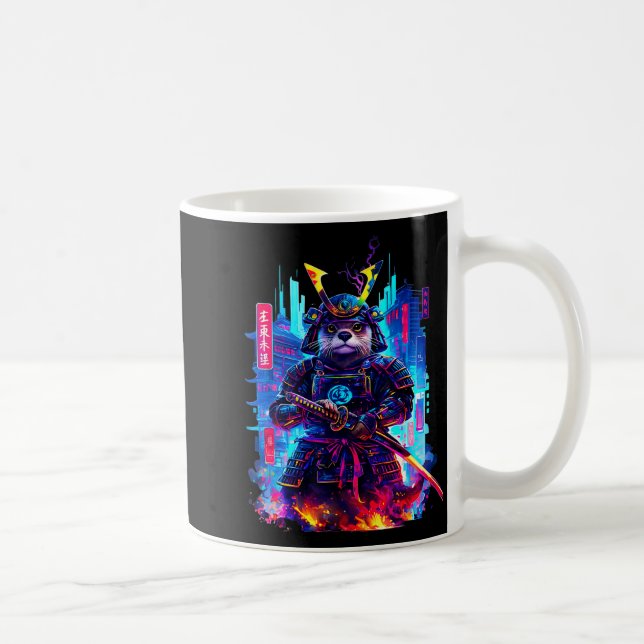 Otter Katana Cyberpunk Neon Samurai Japanese Art  Kaffemugg (Höger)
