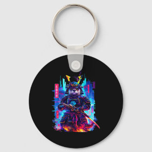 Otter Katana Cyberpunk Neon Samurai Japansk Konst Nyckelring
