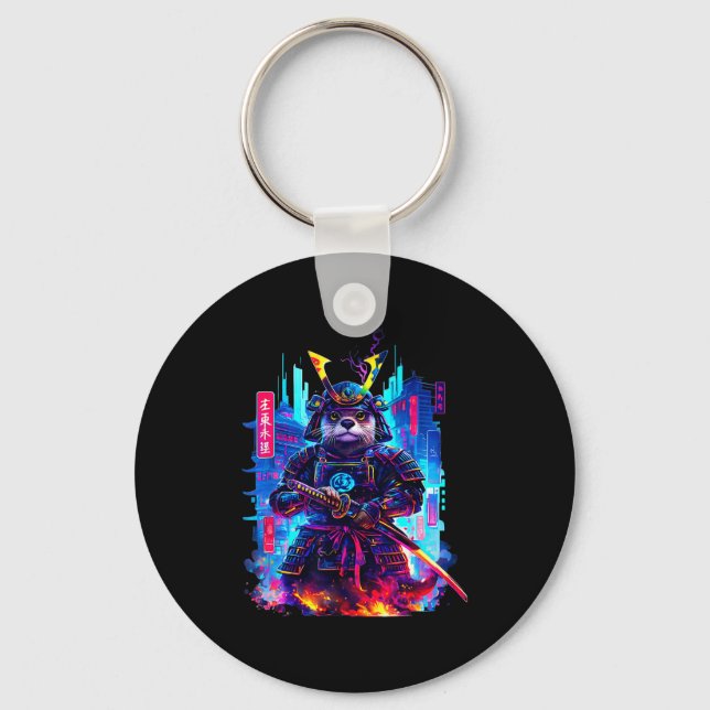 Otter Katana Cyberpunk Neon Samurai Japansk Konst  Nyckelring (Framsida)