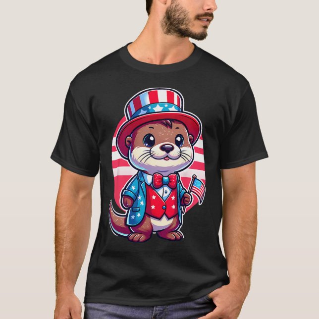 Otter Lycklig 4 juli Independence day Manar Kvinno T Shirt (Framsida)