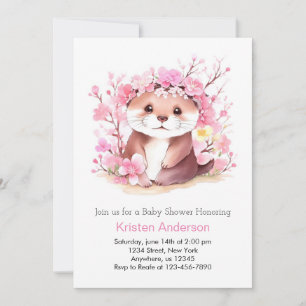 Otter Magic Rosa WildblommGirl Baby Shower Inbjudningar