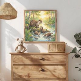 Otter mamma och ungar Nursery Poster