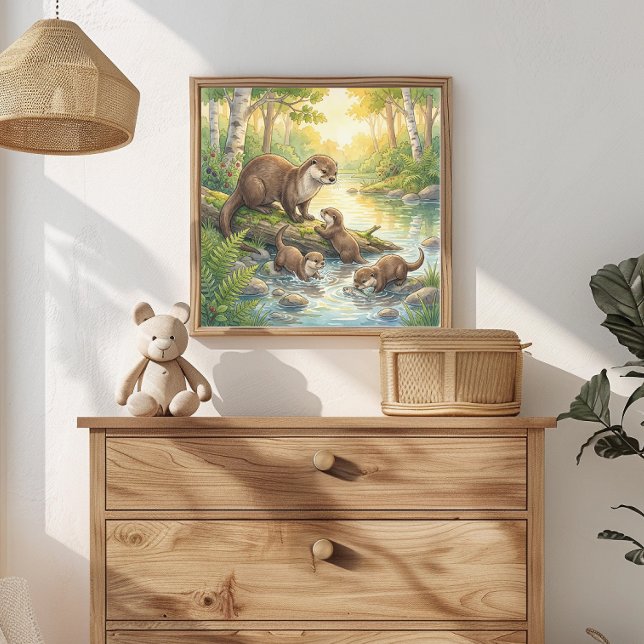 Otter mamma och ungar Nursery Poster (Skapare uppladdad)