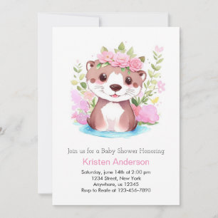 Otter Meadow Äventyr Rosa Girl Baby Shower Inbjudningar
