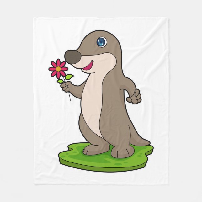 Ötter med blomma fleecefilt (Framsidan)