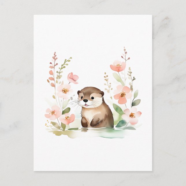 Otter med blommor vykort (Framsida)
