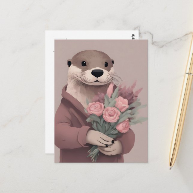 Otter med blommor vykort (Fram/Back In Situ)
