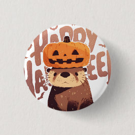 Otter med Pumpkin Hat - Happy halloween Knapp