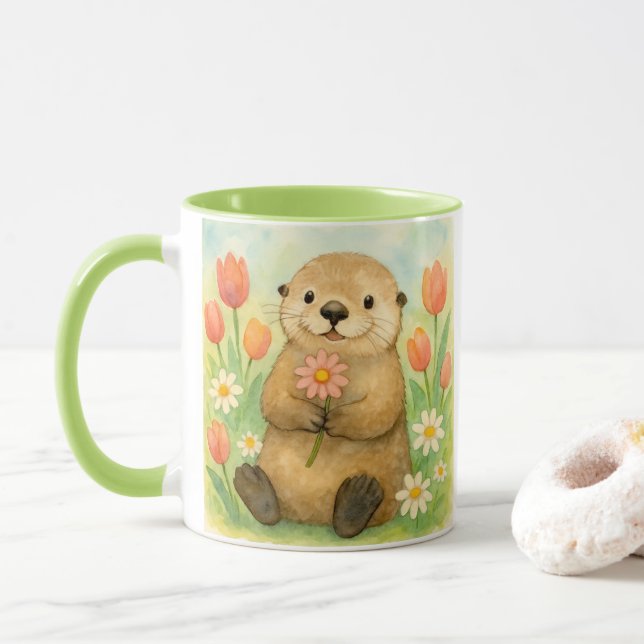 Otter med Vår Blooms Mugg (Med munk)