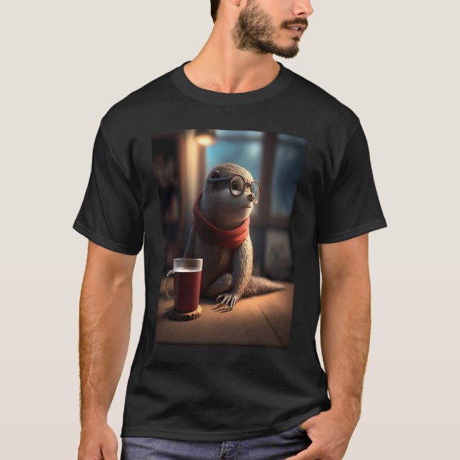 Otter Nerd Otter Drinking Coffe 1 T Shirt (Framsida)
