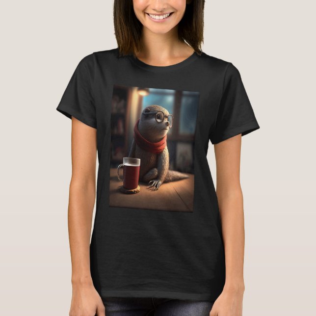 Otter  Nerd Otter Drinking Coffee  1 T Shirt (Framsida)