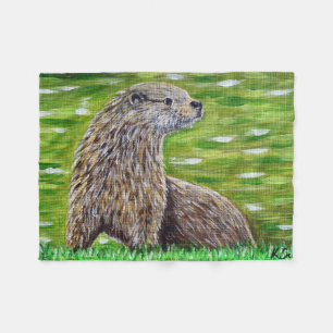 Otter på en River Bank Painting Fleecefilt