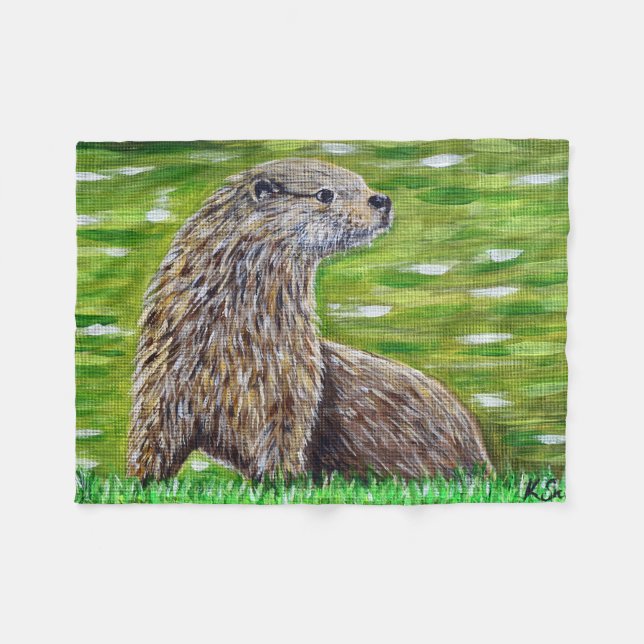 Otter på en River Bank Painting Fleecefilt (Framsidan (Horisontell))