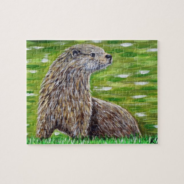 Otter på en River Bank Painting Pussel (Horisontell)