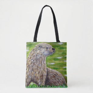 Otter på en River Bank Painting Tygkasse
