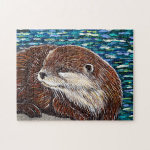Otter på en Sten-målning Pussel
