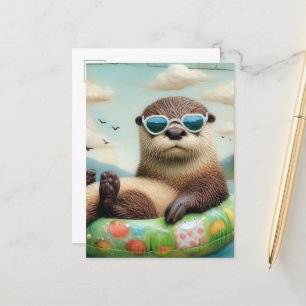 Otter på ett Flytande Ring Vykort