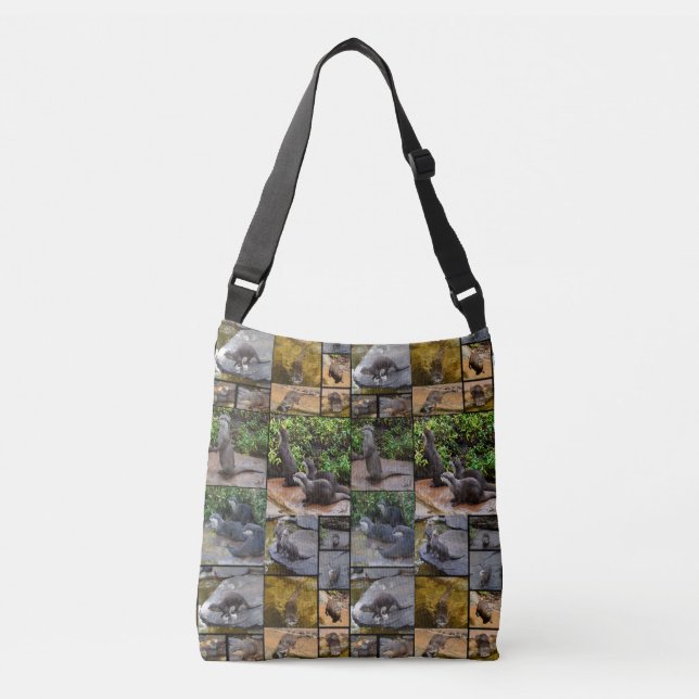 Otter Photo Collage, Fullt Print Crossbody Bag Axelväska (Framsida)