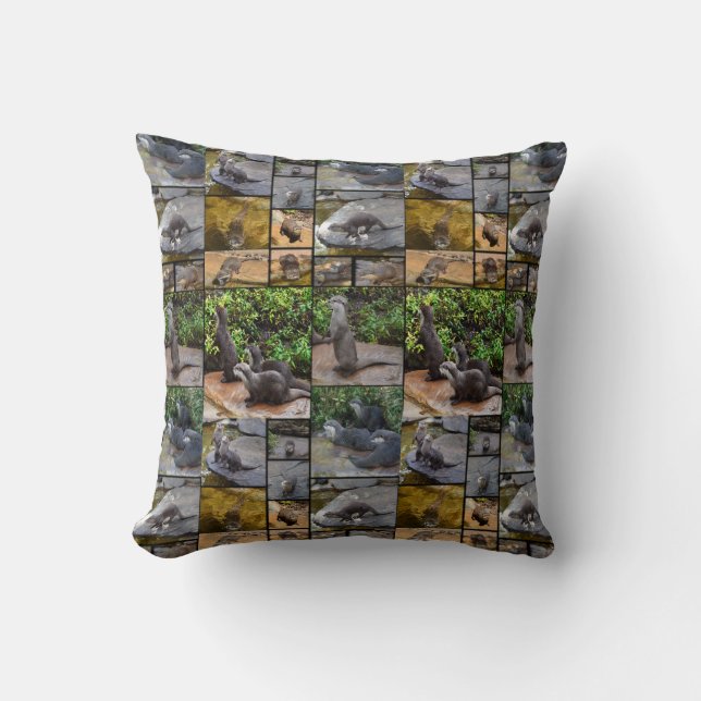 Otter Photo Collage, Throw Cushion. Kudde (Framsida)