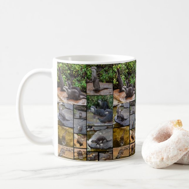 Otter Photo Collage, White Coffee Mugg (Med munk)