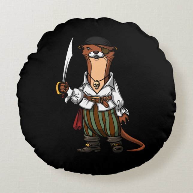 Otter Pirat Animal Sailor Kapten Animal Rund Kudde (Framsidan)