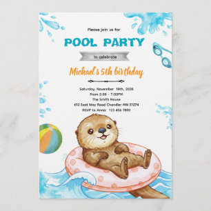Otter pool party födelsedagsinbjudan inbjudningar