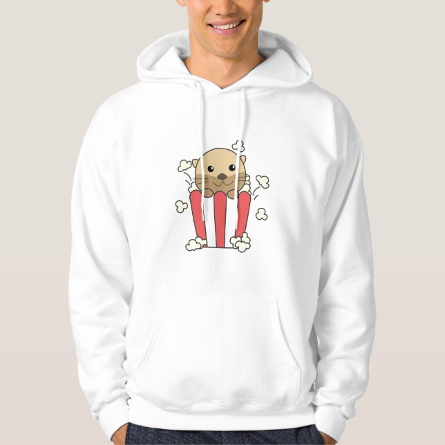 Otter Popcorn Time FUNNY Animals in Fast Food Hoodie (Framsida)