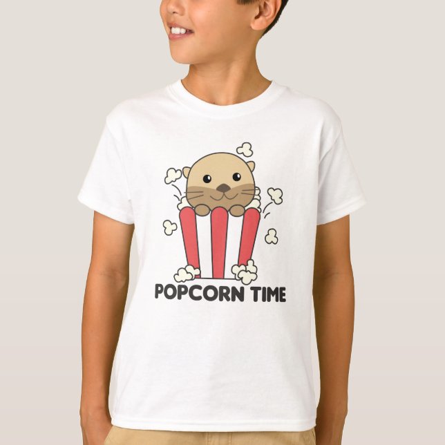 Otter Popcorn Time Whats Poppin Funny Pun T Shirt (Framsida)