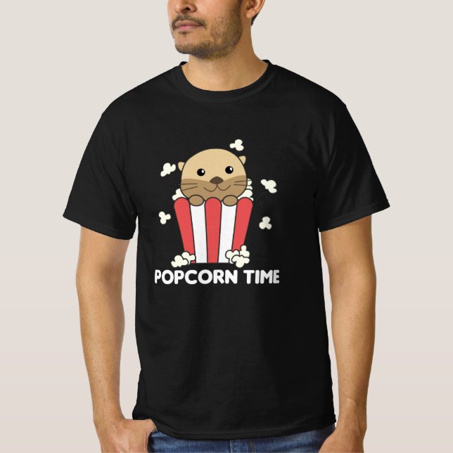 Otter Popcorn Time Whats Poppin Funny Pun T Shirt (Framsida)