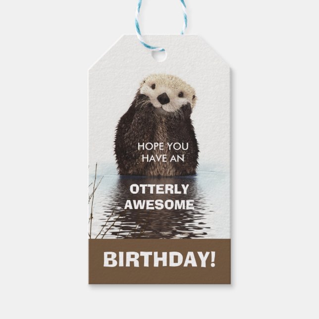Otter Pun - Otterly Fantastisk Birthday Presentetikett (Framsidan)