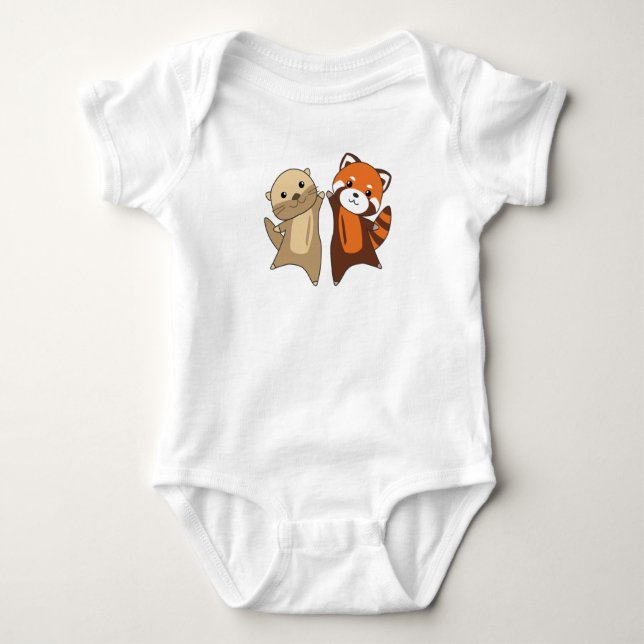 Otter Red Panda Sweet Animals for Children T Shirt (Framsida)