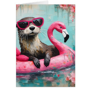 Otter Rosa Flamingo Tillfällen Blank Hälsning Hälsningskort