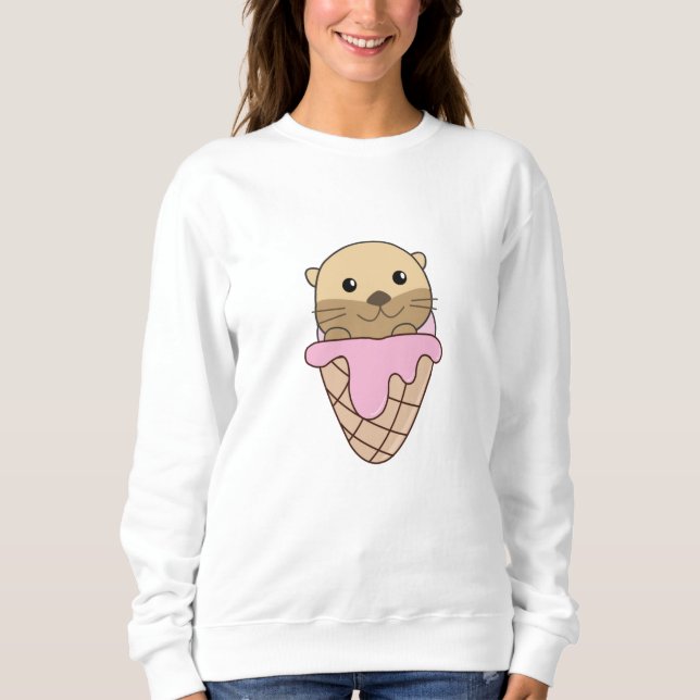 Otter Rosa Ice Cream Waffle Sweet Animals Fish T Shirt (Framsida)