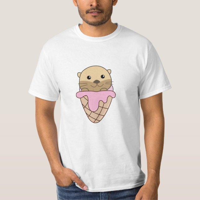 Otter Rosa Ice Cream Waffle Sweet Animals Fish T Shirt (Framsida)