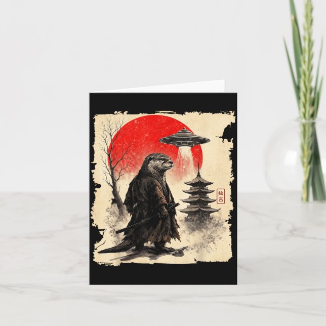 Otter Samurai Retro Ufo Japanese Warrior Art Graph Kort (Framsida)