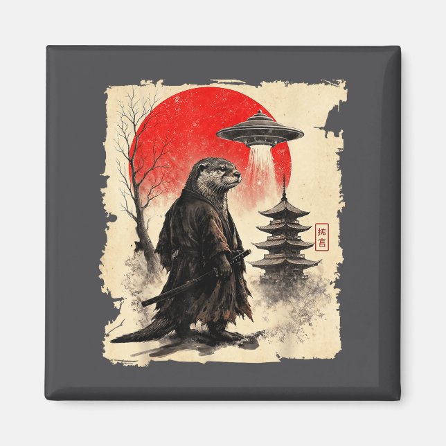 Otter Samurai Retro Ufo Japanese Warrior Art Graph Magnet (Framsidan)