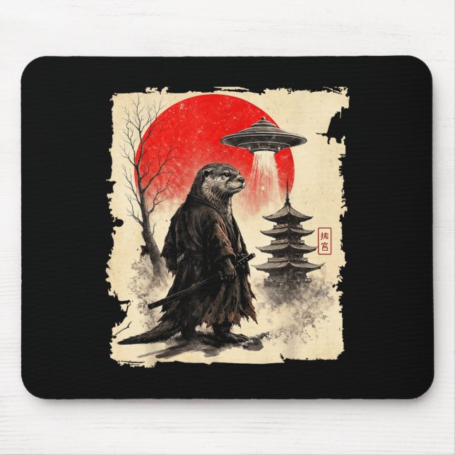 Otter Samurai Retro Ufo Japansk Krigare Konst Graf Musmatta (Framsidan)