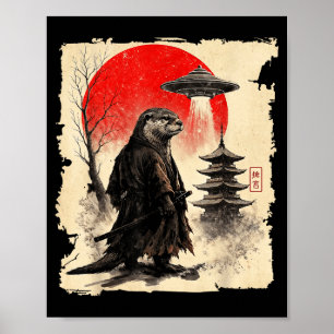 Otter Samurai Retro Ufo Japansk Krigare Konst Graf Poster